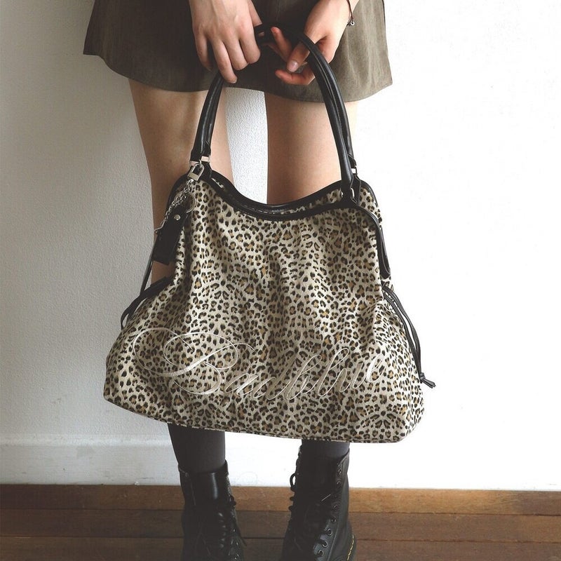 Badblue Korean Y2K Large Tote Bag with Leopard Embroidery Star Polka Dots Crossbody Shoulder Bag - Image 3