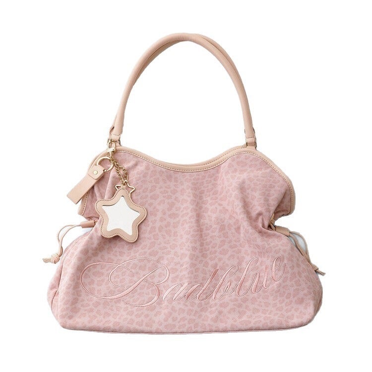 Badblue Korean Y2K Large Tote Bag with Leopard Embroidery Star Polka Dots Crossbody Shoulder Bag - Image 5