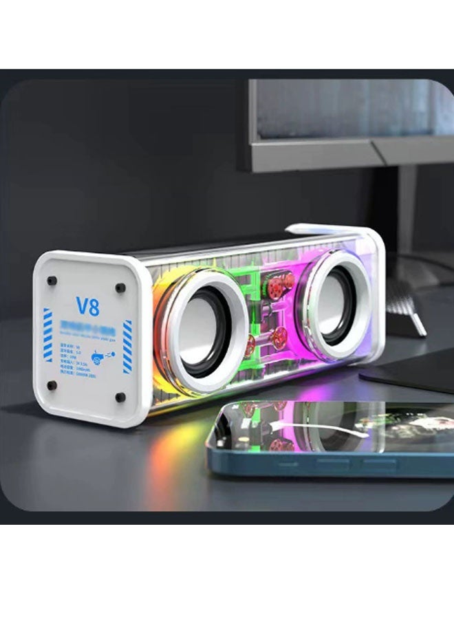 نيوترل مكبر صوت لاسلكي V8 Mecha Esports Bluetooth مكبر صوت عالي الطاقة 10 وات، إضاءة RGB مبهرة، تشغيل الموسيقى والرد على المكالمات مثالي للألعاب الإلكترونية والأفلام وحفلات أعياد الميلاد والتجمعات الخارجية والمزيد (أبيض) - Image 1