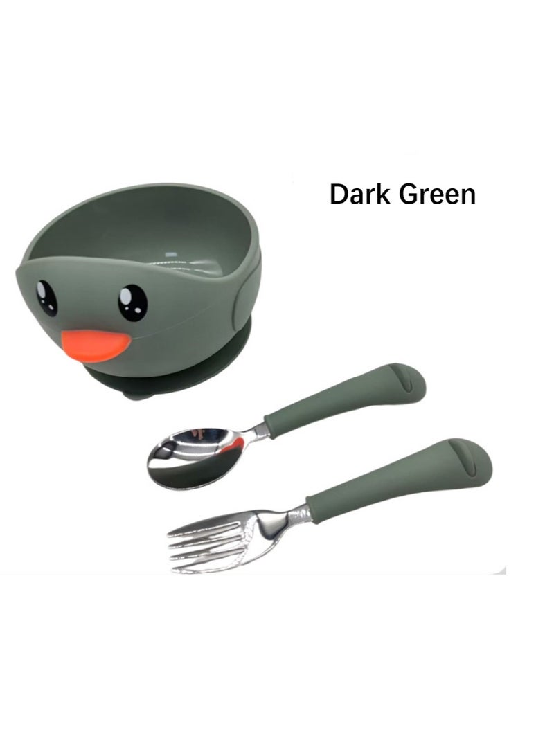 Premium Green Silicone Duck Bowls for Toddlers with Baby Forks and Spoons! - Image 2