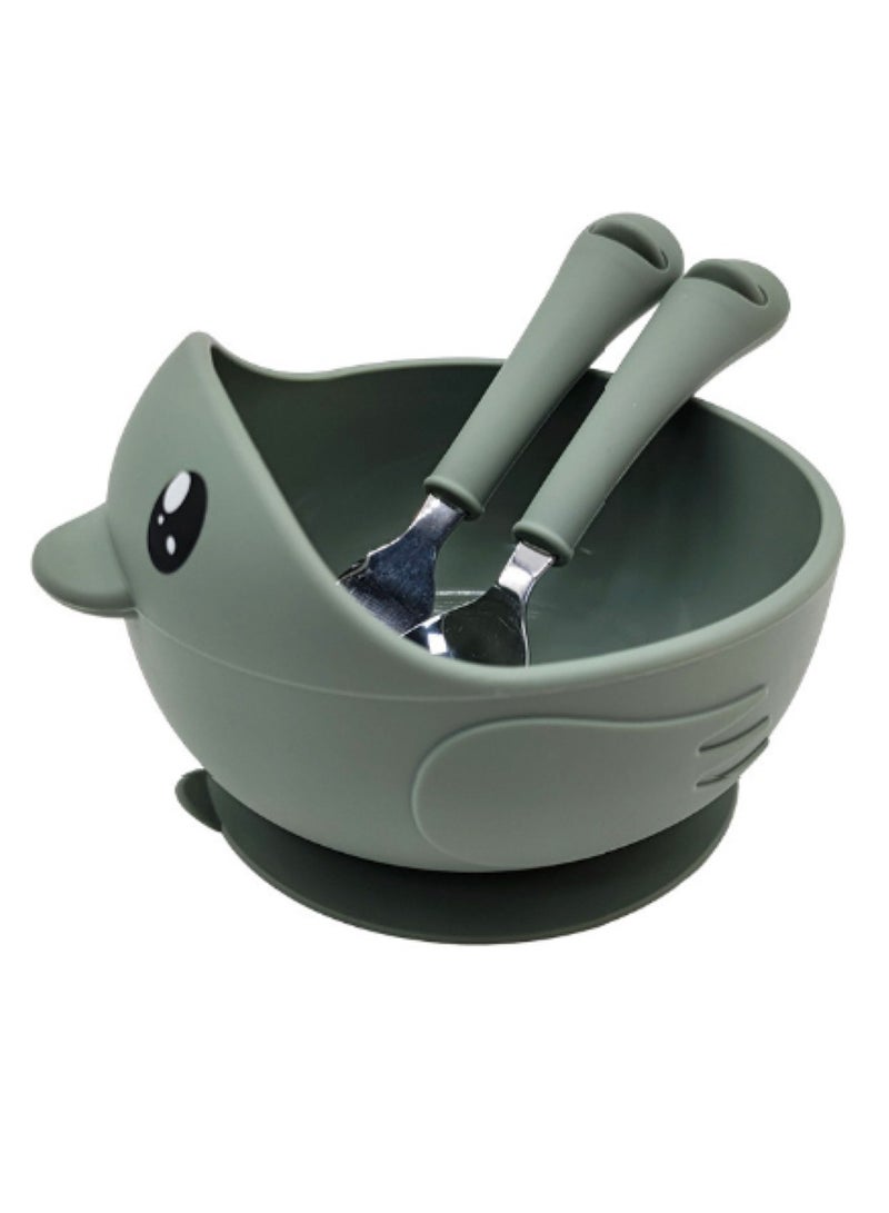 Premium Green Silicone Duck Bowls for Toddlers with Baby Forks and Spoons! - Image 1