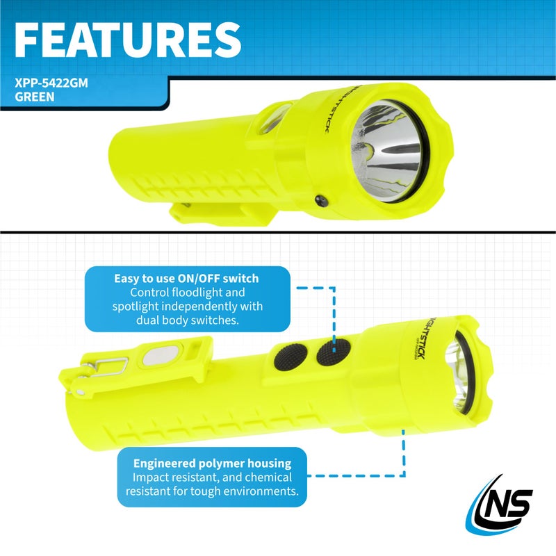 Nightstick XPP-5422GM Intrinsically Safe Dual-Light Flashlight w/Magnets-3 AA (not Included) -Green-UL913, Multicolor - Image 4