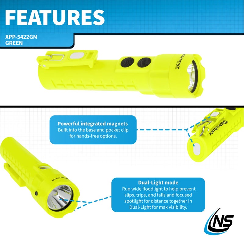 Nightstick XPP-5422GM Intrinsically Safe Dual-Light Flashlight w/Magnets-3 AA (not Included) -Green-UL913, Multicolor - Image 3