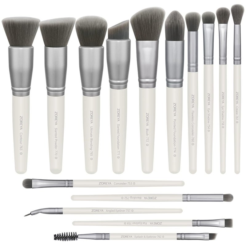 Raffaello ZOREYA Makeup Brushes - 15 Pcs Premium Bamboo Charcoal Infused Bristles Makeup Brush Set, Foundation Concealers Eye Shadows Make Up Brush,Eyeliner Brushes(White) - Image 1