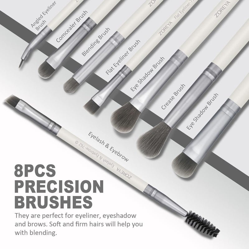 Raffaello ZOREYA Makeup Brushes - 15 Pcs Premium Bamboo Charcoal Infused Bristles Makeup Brush Set, Foundation Concealers Eye Shadows Make Up Brush,Eyeliner Brushes(White) - Image 4