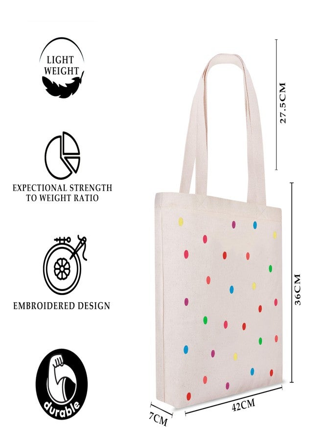 MASQ by Q-One Cute Genes Foldable Reusable Tote Bag for Women with Zip | College Bag for Girls | 100% Organic Canvas Tote for Shopping, Travel & Beach | (Tote_Bag_BSW_Polka-Beige) - Image 5