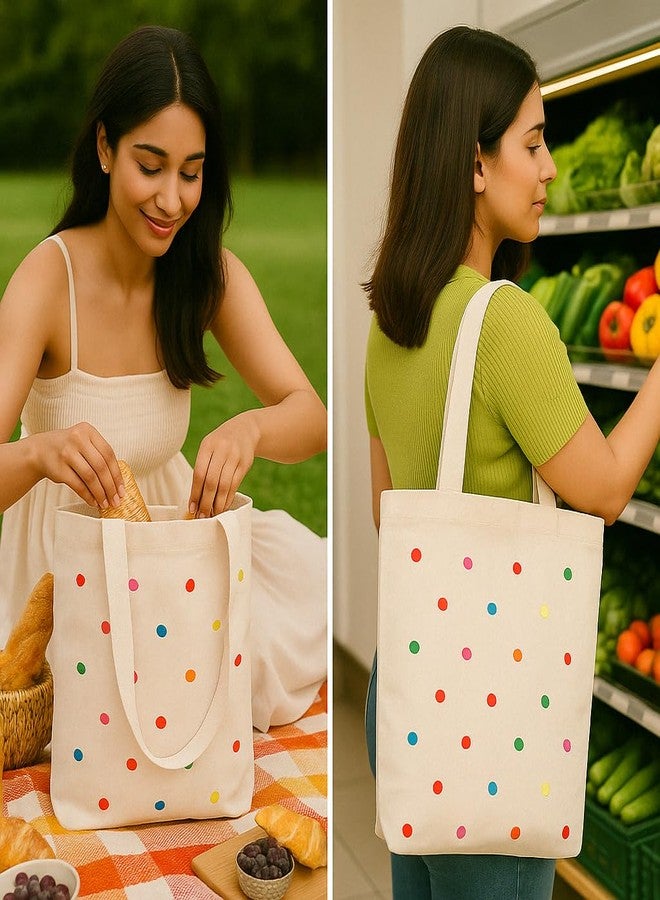 MASQ by Q-One Cute Genes Foldable Reusable Tote Bag for Women with Zip | College Bag for Girls | 100% Organic Canvas Tote for Shopping, Travel & Beach | (Tote_Bag_BSW_Polka-Beige) - Image 3