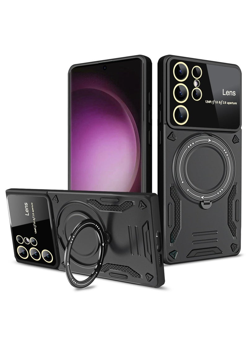 Samsung S25 Ultra Phone Case with Ring Stand, Shockproof & Camera Lens Protector, Black - Image 2