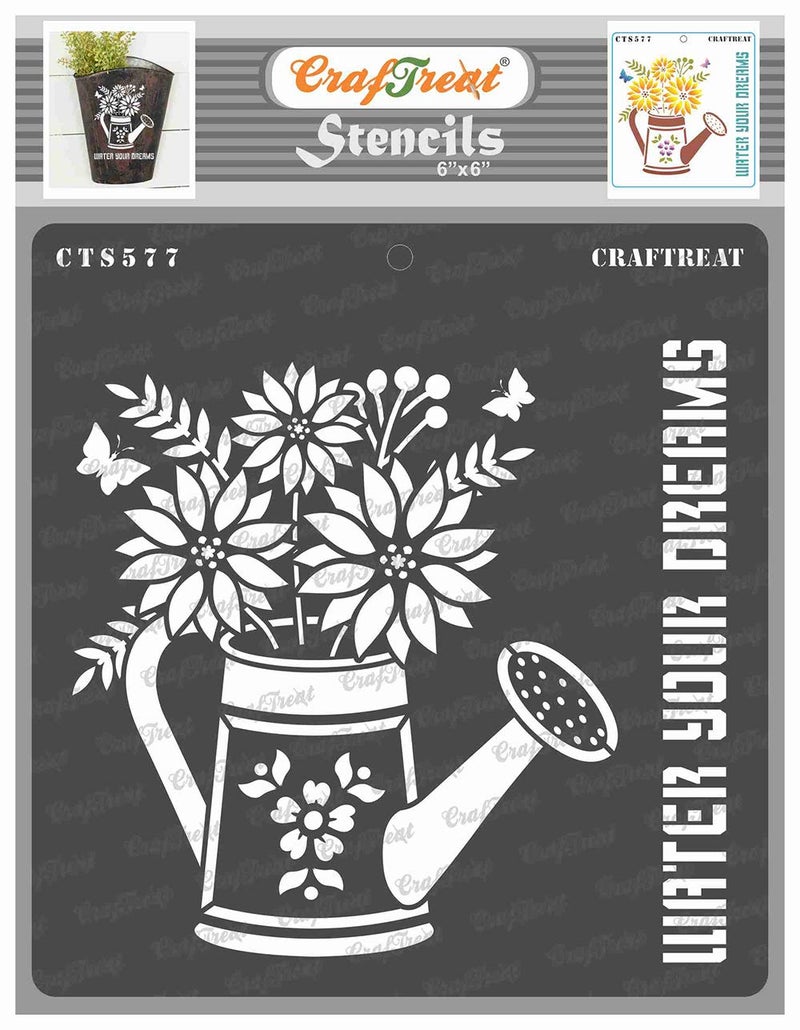 CrafTreat Quotes Stencils for Painting - Watering Can - Size: 6X6 Inches - Reusable Stencil for Quotes - Quotes Stencils for Craft and Art - Word Stencils for Painting - Quotes Stencils Small Size - Image 1