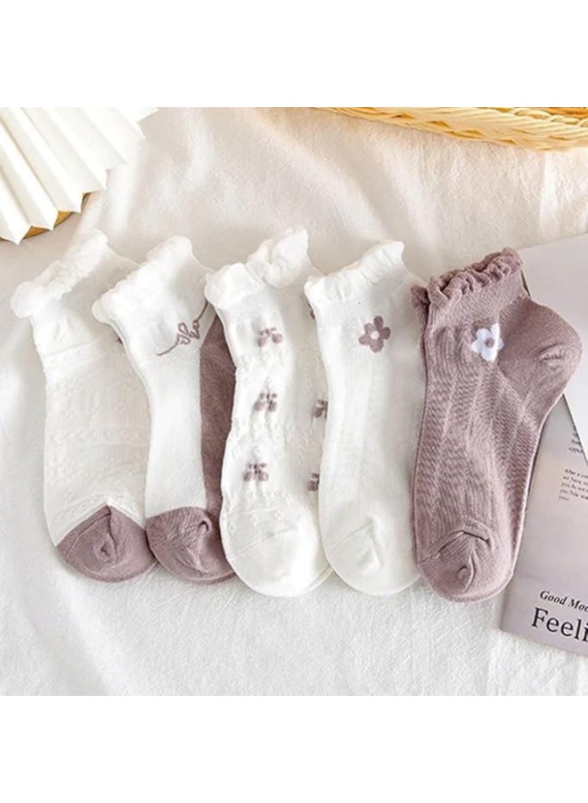 TRENDORA Women's Cotton Blend Ankle Socks, 5 Pairs + 1 Pair Gift, Mixed Colours, Plain Weave, Regular Size, Casual Comfort, Modern Style, Gift - Image 4