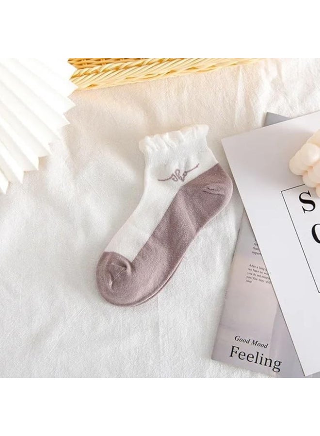 TRENDORA Women's Cotton Blend Ankle Socks, 5 Pairs + 1 Pair Gift, Mixed Colours, Plain Weave, Regular Size, Casual Comfort, Modern Style, Gift - Image 3