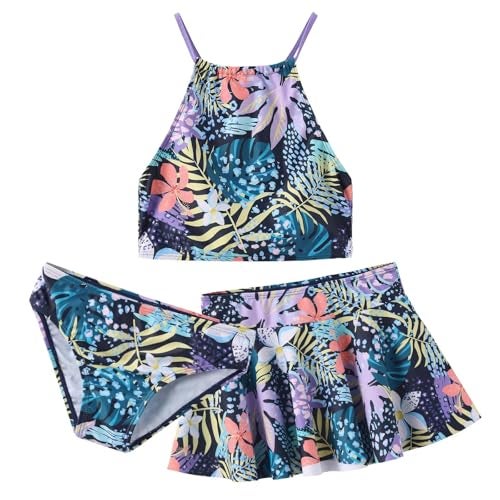 YeeJu Girls Swimsuits 3 Piece Bathing Suits Bikini Set with Cover Up Skirt Swim Set Summer Beach Swimwear for Little Kids Size 8/7-8 Years - Image 1