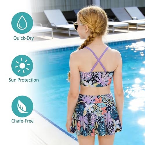 YeeJu Girls Swimsuits 3 Piece Bathing Suits Bikini Set with Cover Up Skirt Swim Set Summer Beach Swimwear for Little Kids Size 8/7-8 Years - Image 5