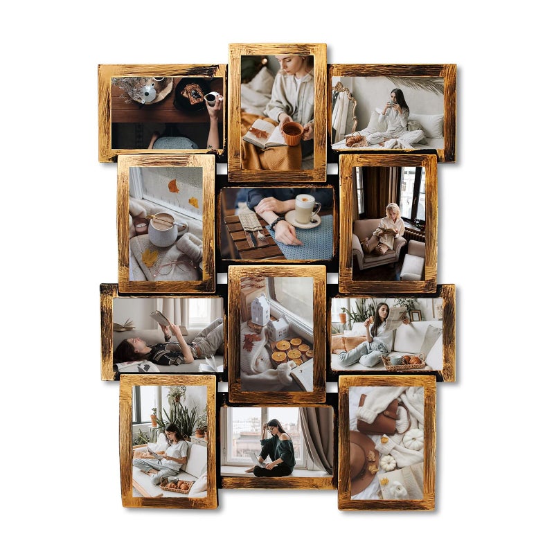J.M.Deco JMDeco Rustic Distressed Collage Picture Frames  12 Opening 4x6 Photo Frame Wall Hanging  Gold Finish 
