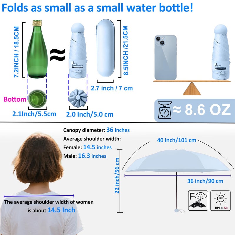 BAODINI Travel Essentials Mini Umbrella for Purse With Case Small Compact UV Sun Protection Lightweight Tiny Pocket Manual Open Close Umbrella for Women Kids and Men Fits Purse Backpack - Image 5