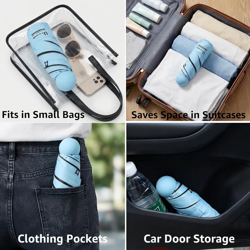 BAODINI Travel Essentials Mini Umbrella for Purse With Case Small Compact UV Sun Protection Lightweight Tiny Pocket Manual Open Close Umbrella for Women Kids and Men Fits Purse Backpack - Image 4