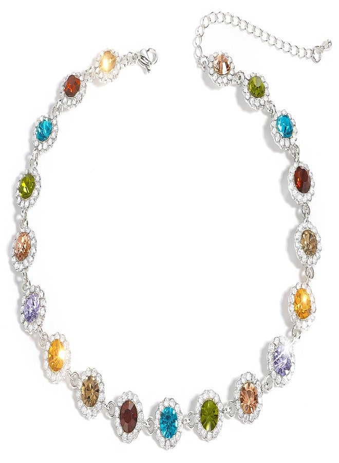 Suyi Crystal Colorful Choker Necklace Sparkly Rhinestone Necklace for Women Colorful Silver - Image 1