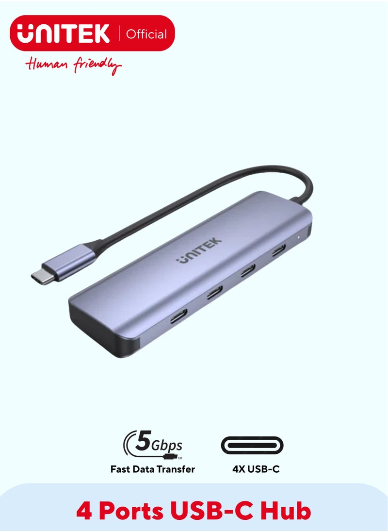 UNITEK USB-C Hub 4 Ports, Expand Your USB-C Connectivity , Allows you to connect multiple USB-C devices simultaneously. Enjoy fast data transfer speeds up to 5Gbps, perfect for USB-C flash drives, hard drives, and keyboards, compatible devices (MacBooks, iPad Pro, Windows laptops, Useful for versatility for professionals, students, and remote workers  - Image 1