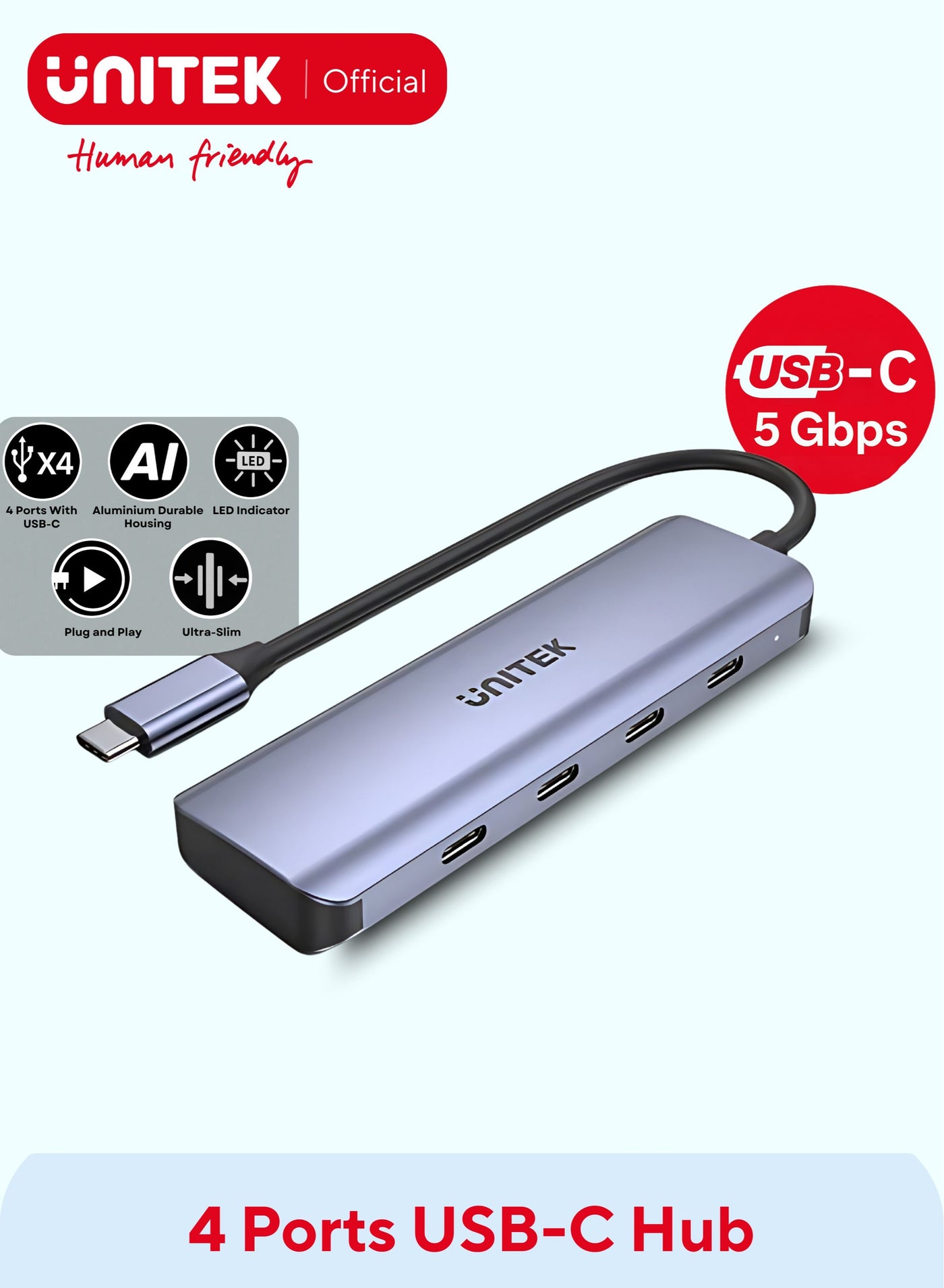 USB-C Hub 4 Ports, Expand Your USB-C Connectivity , Allows you to connect multiple USB-C devices simultaneously. Enjoy fast data transfer speeds up to 5Gbps, perfect for USB-C flash drives, hard drives, and keyboards, compatible devices (MacBooks, iPad Pro, Windows laptops, Useful for versatility for professionals, students, and remote workers