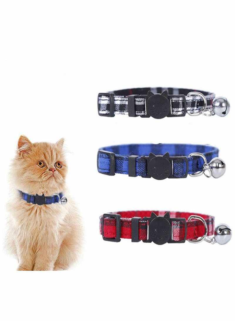 Y&D Cat Collars Quick Release with Bell, Adjustable 20-30cm for Most Domestic Cats, Safe Breakaway Kitten Collar, Plaid Design, 3 Pack  - Image 1