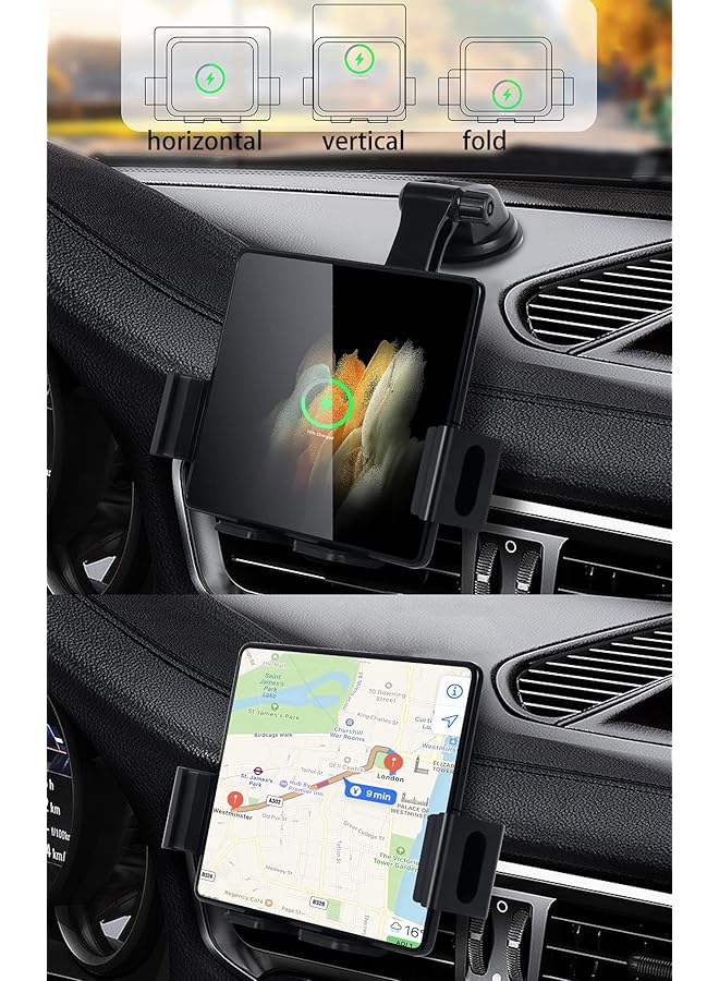 erorex 20W Qi Wireless Car Charger Mount Holder Compatible For Samsung Galaxy Z Fold4 Fold3 Z Fold2 Fold S22 Ultra Two Coil Support Portrait Unfold Auto Clamping Charging Car Mount With Cooling Fan - Image 2