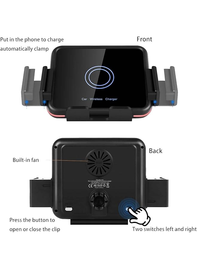 erorex 20W Qi Wireless Car Charger Mount Holder Compatible For Samsung Galaxy Z Fold4 Fold3 Z Fold2 Fold S22 Ultra Two Coil Support Portrait Unfold Auto Clamping Charging Car Mount With Cooling Fan - Image 4