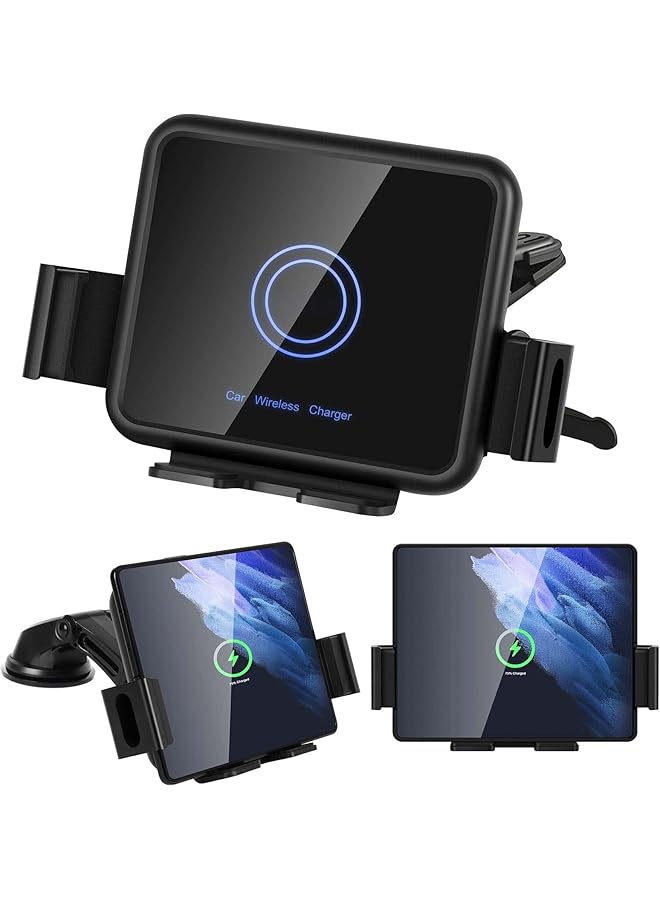 erorex 20W Qi Wireless Car Charger Mount Holder Compatible For Samsung Galaxy Z Fold4 Fold3 Z Fold2 Fold S22 Ultra Two Coil Support Portrait Unfold Auto Clamping Charging Car Mount With Cooling Fan - Image 1