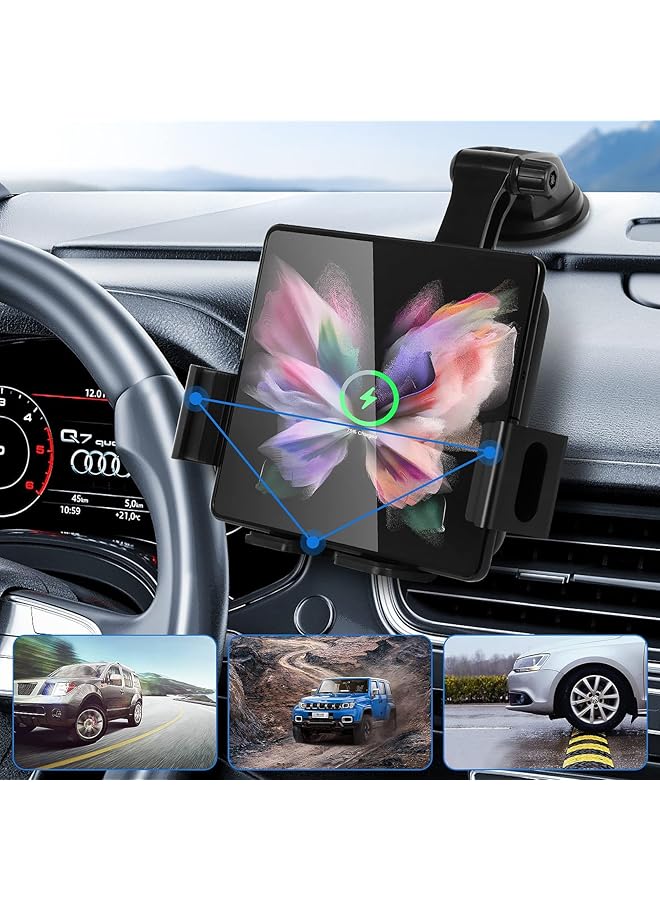 erorex 20W Qi Wireless Car Charger Mount Holder Compatible For Samsung Galaxy Z Fold4 Fold3 Z Fold2 Fold S22 Ultra Two Coil Support Portrait Unfold Auto Clamping Charging Car Mount With Cooling Fan - Image 5