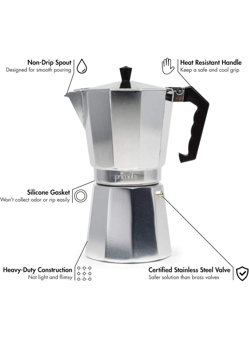 Primula Classic Stovetop Espresso and Coffee Maker, Moka Pot for Italian and Cuban Café Brewing, Greca Coffee Maker, Cafeteras, 12 Espresso Cups, Silver - Image 2