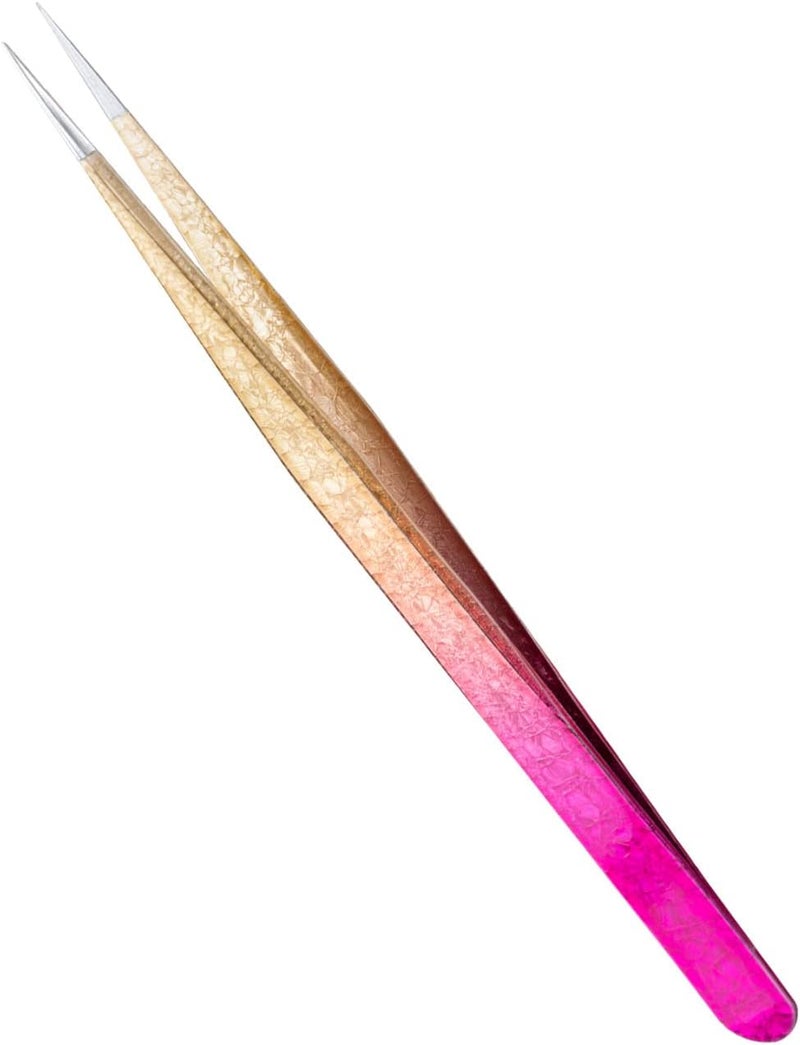 ملقط تمديد الرموش المستقيمة بتدرج الذهب والوردي مع تصميم كسر الجليد لمزج الرموش بدقة