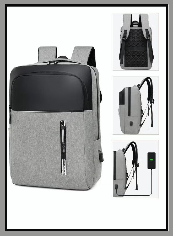 Canway Multifunction Waterproof Backpack with USB Port Colorblock Waterproof Oxford School Bag for Men Work Travel Flight Business Commuter 15.6" Laptop Black/Grey - Image 1