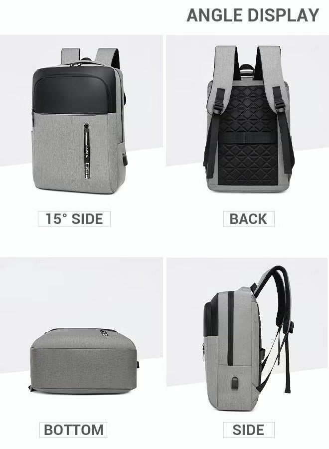 Canway Multifunction Waterproof Backpack with USB Port Colorblock Waterproof Oxford School Bag for Men Work Travel Flight Business Commuter 15.6" Laptop Black/Grey - Image 2
