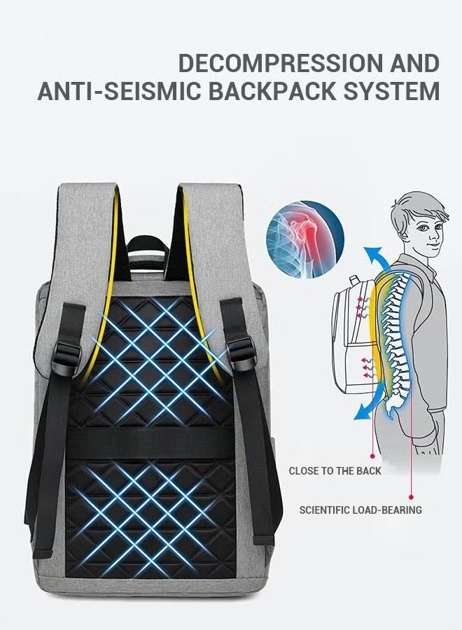 Canway Multifunction Waterproof Backpack with USB Port Colorblock Waterproof Oxford School Bag for Men Work Travel Flight Business Commuter 15.6" Laptop Black/Grey - Image 4