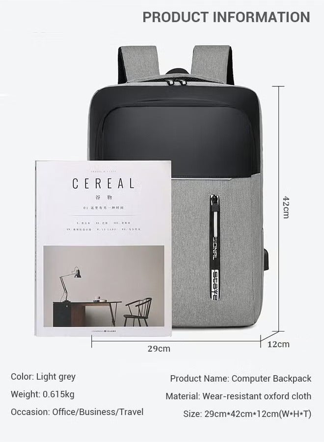 Canway Multifunction Waterproof Backpack with USB Port Colorblock Waterproof Oxford School Bag for Men Work Travel Flight Business Commuter 15.6" Laptop Black/Grey - Image 3