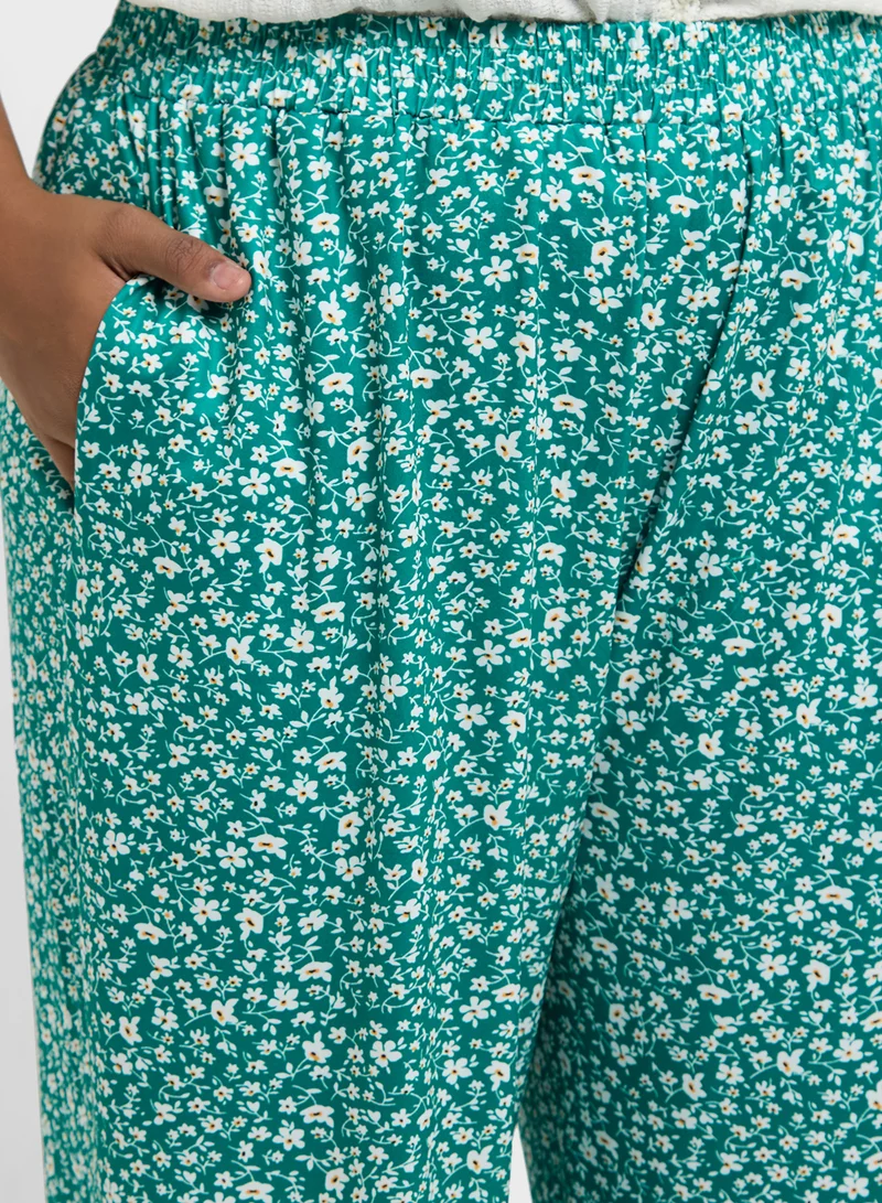 Ginger Plus Elasticised Floral Wide Fit Pants