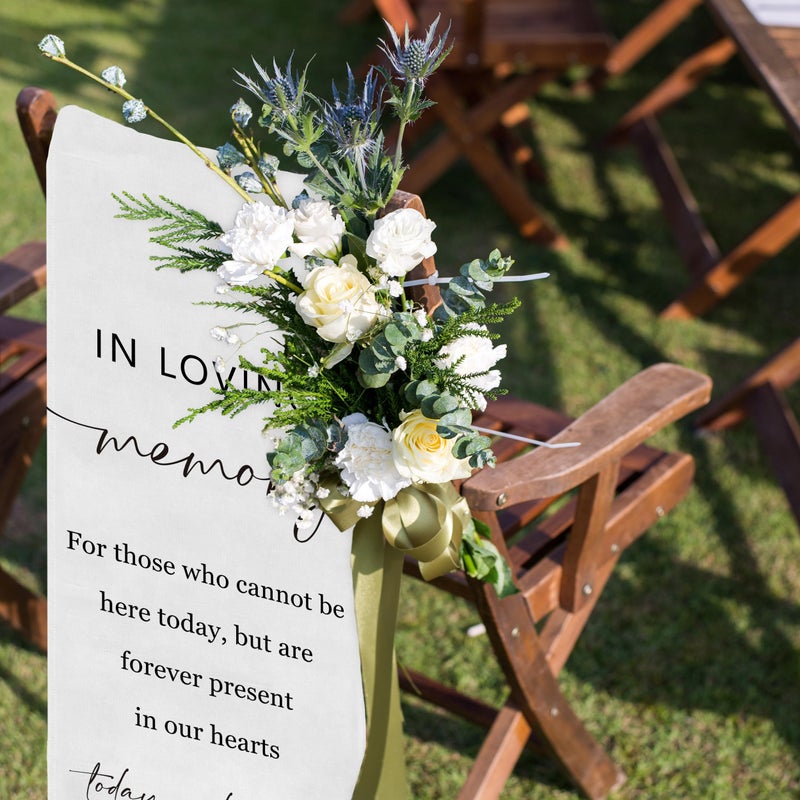 SIXEIGHT Reserved Memorial Wedding Chair Sign, In Loving Memory Linen Wedding Chair Sign, Save a Seat for Someone In Heaven, Reserved Seating Decoration for Weddings Parties, 50 x 15 Inch-A04 - Image 4