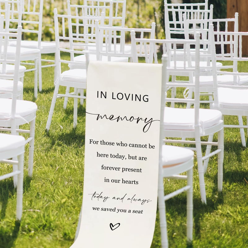 SIXEIGHT Reserved Memorial Wedding Chair Sign, In Loving Memory Linen Wedding Chair Sign, Save a Seat for Someone In Heaven, Reserved Seating Decoration for Weddings Parties, 50 x 15 Inch-A04 - Image 3