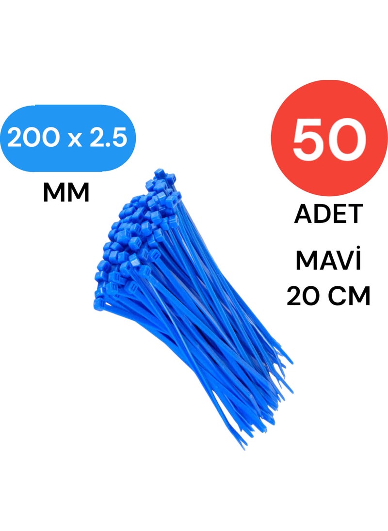 Tek-İş Plastic Cable Tie Clip Velcro Clamp 200 mm x 2.5 mm Blue 50 Pcs  - Image 1
