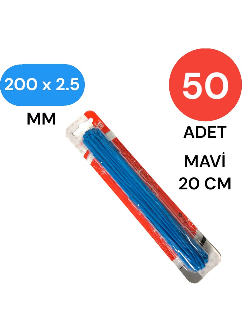 Tek-İş Plastic Cable Tie Clip Velcro Clamp 200 mm x 2.5 mm Blue 50 Pcs  - Image 2