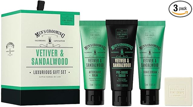 Scottish Fine Soaps Mens Grooming by The Scottish Fine Soaps Company Vetiver Sandalwood Luxurious Gift Set - Image 1