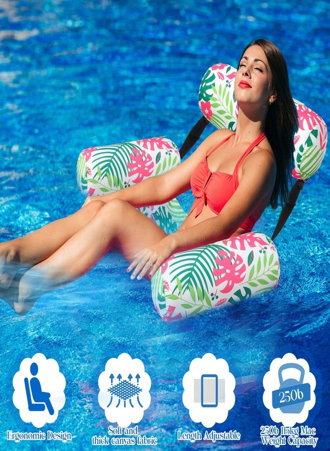 Lunmon Pool Chair Floats Adult Inflatable Aloha Floating Pool Chairs Water Float Lounger Adjustable Tropical Pattern Cloth Hammock Heavy Duty for Summer Water Beach Lake Party Fun(Pink) - Image 2