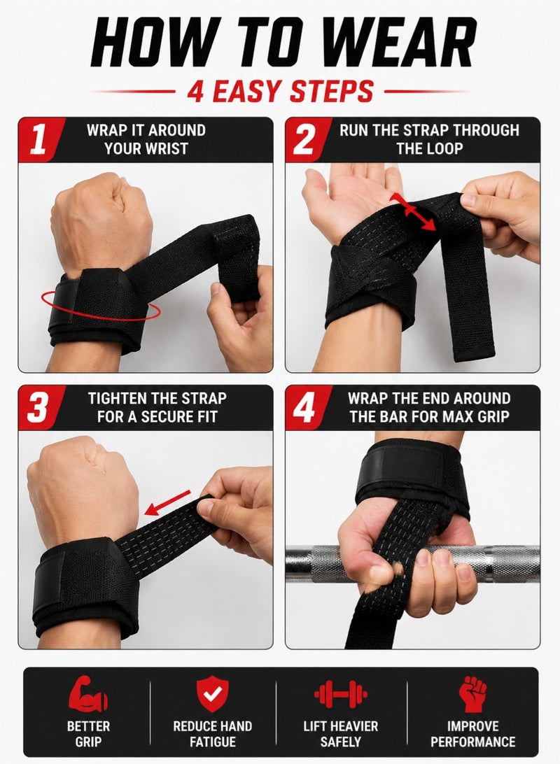 fdsport Lifting Wrist Straps Gym Wristbands for Weightlifting Pull Ups and Strength Training 2Pcs - Image 2