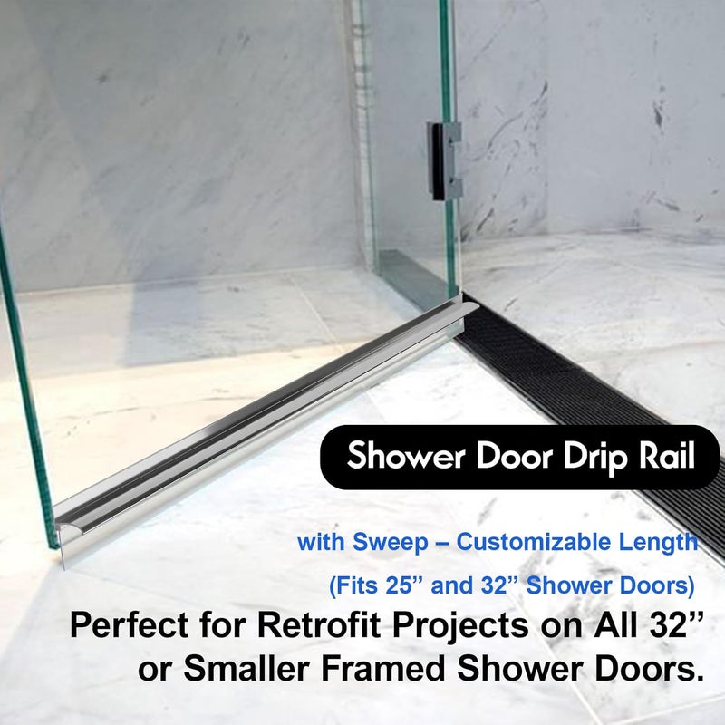AQDD 32” Shower Door Drip Rail With Sweep compatible with Chrome Framed Shower Door Bottom for Sliding Glass Shower Doors bottom Replacement Parts - Image 2