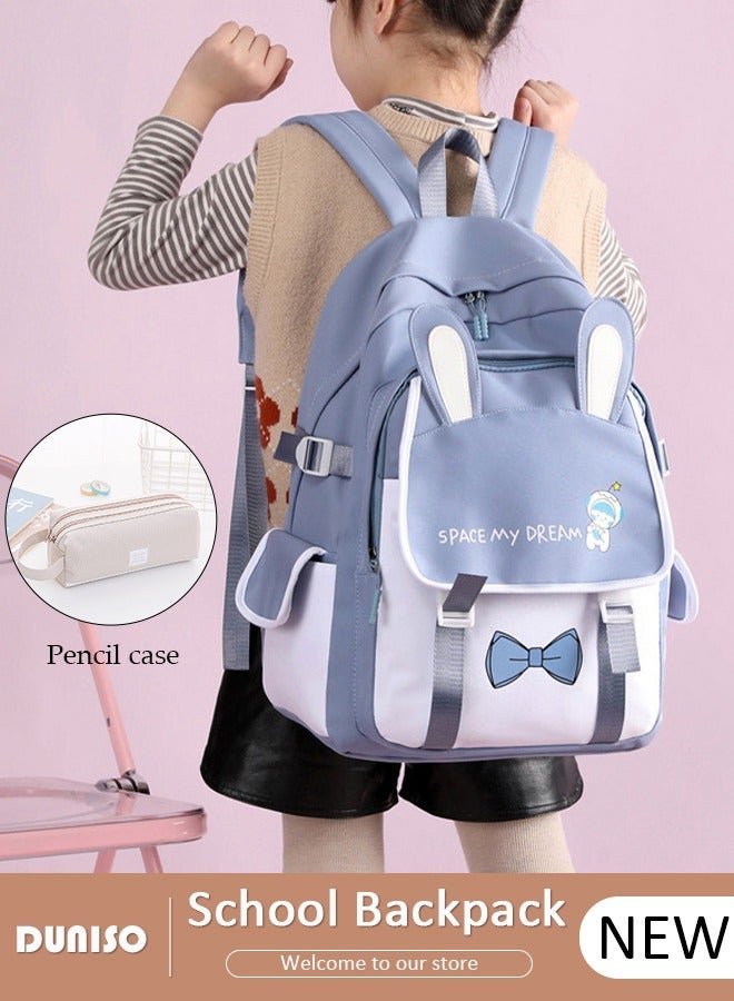 DUNISO Girl's School Backpack with Pencil Case Waterproof Book Bag with Compartments for Teen Girl Kid Students Elementary School Kids' School Bag With Large Capacity - Image 1