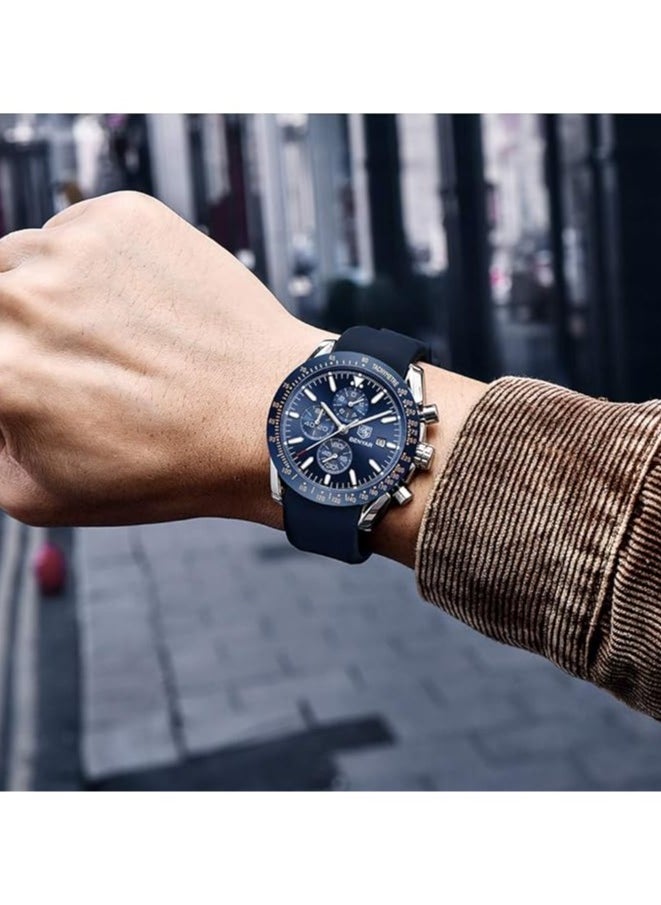 BENYAR - Mens Watch Waterproof Chronograph Date Watch for Men Rubber Strap Quartz Movement Analog Watch Business Casual Gift for Men - Image 1