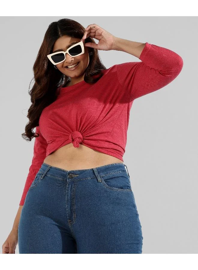 انستافاب بلس بلوزة نسائية أنيقة بأكمام ثلاثة أرباع ورقبة مستديرة