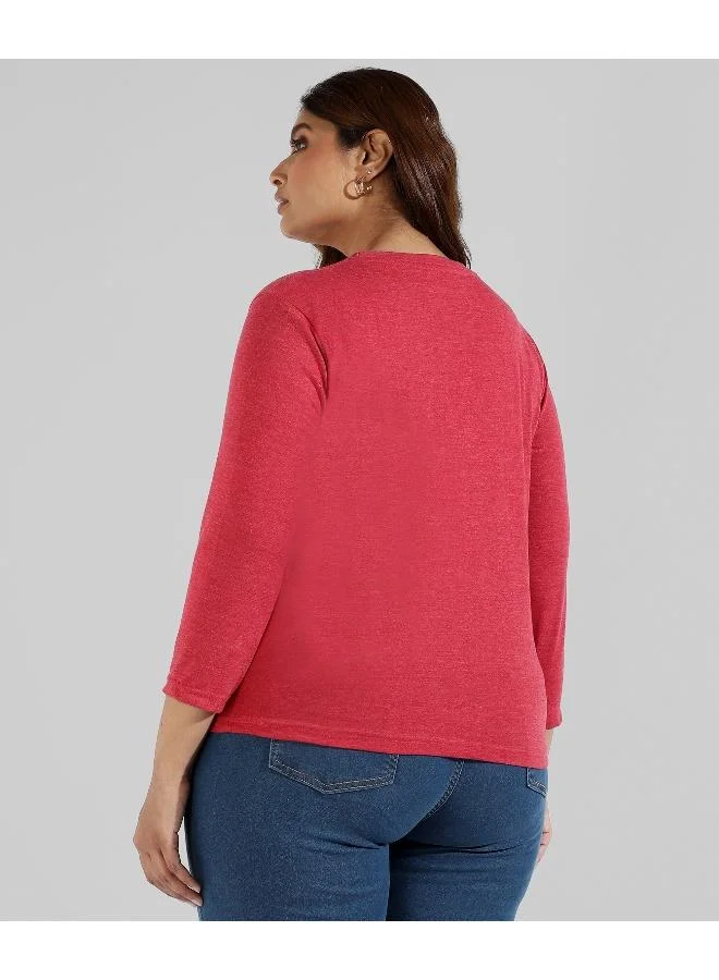 انستافاب بلس بلوزة نسائية أنيقة بأكمام ثلاثة أرباع ورقبة مستديرة