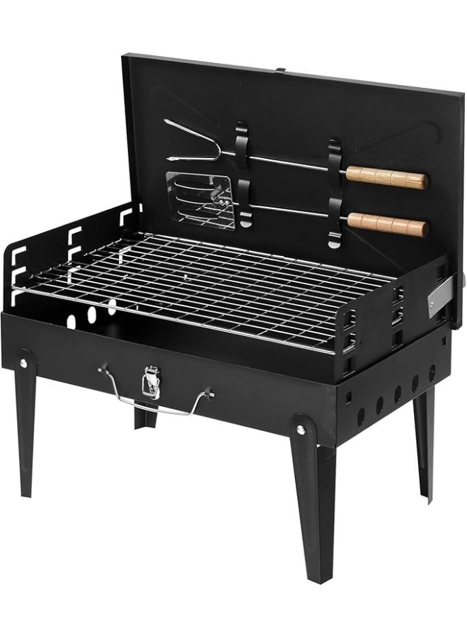 يوريفو شواية فحم محمولة، شواية شواء خارجية قابلة للطي مع ملحقات الشواء وغطاء للطهي والتخييم والنزهات والمشي لمسافات طويلة وحفلات الشاطئ والفناء، لون أسود - Image 1