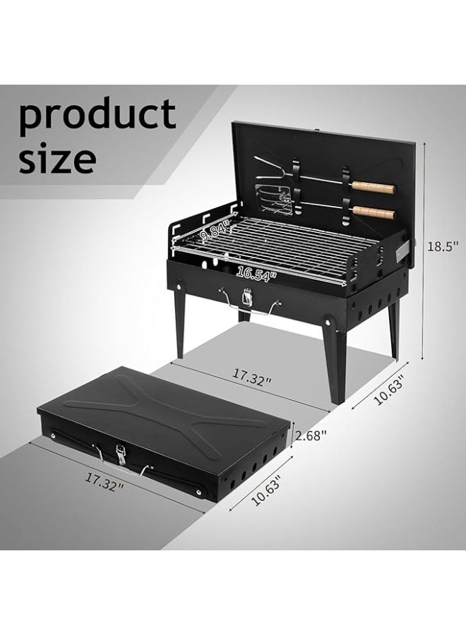 يوريفو شواية فحم محمولة، شواية شواء خارجية قابلة للطي مع ملحقات الشواء وغطاء للطهي والتخييم والنزهات والمشي لمسافات طويلة وحفلات الشاطئ والفناء، لون أسود - Image 2