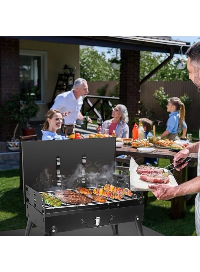 يوريفو شواية فحم محمولة، شواية شواء خارجية قابلة للطي مع ملحقات الشواء وغطاء للطهي والتخييم والنزهات والمشي لمسافات طويلة وحفلات الشاطئ والفناء، لون أسود - Image 5